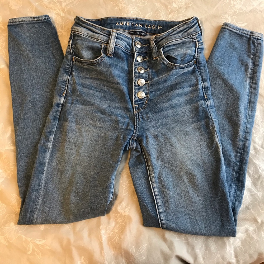 American Eagle | Blue High Waist Cropped Jeans